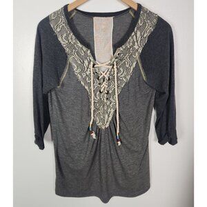 Scrapbook Originals Women's Sz. M Lace Tie Up Front 3/4 Sleeve Top